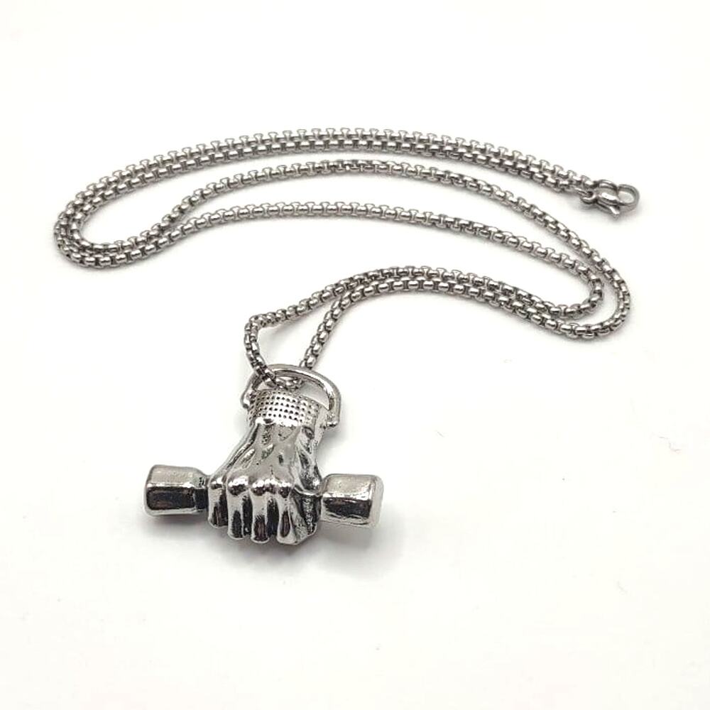 Stainless Dumbbell Workout Necklace Exercise Fitness Bodybuilding Birthday Gift